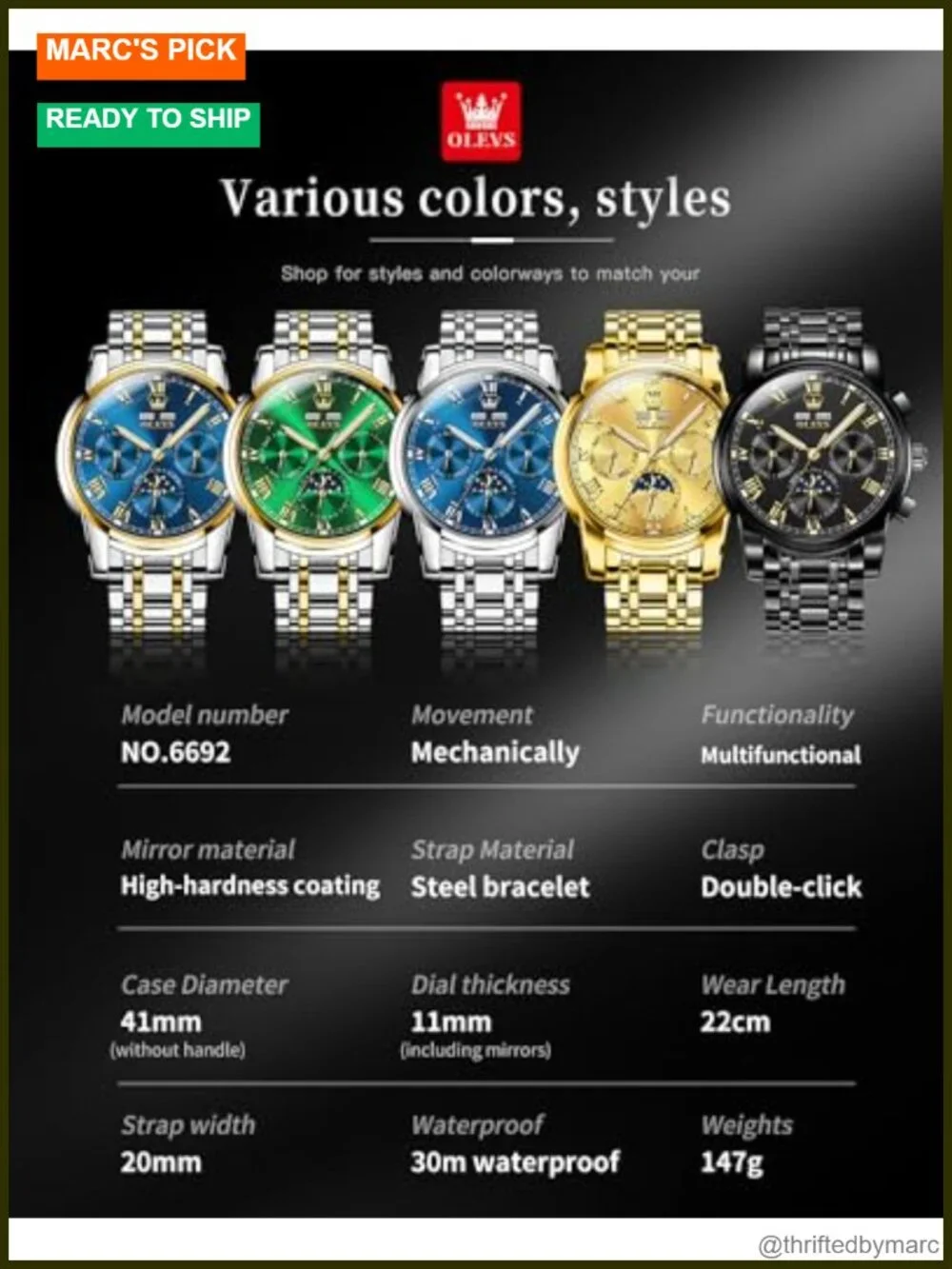 Men's Automatic Self-Winding Mechanical Dress Watch Stainless Steel Waterproof